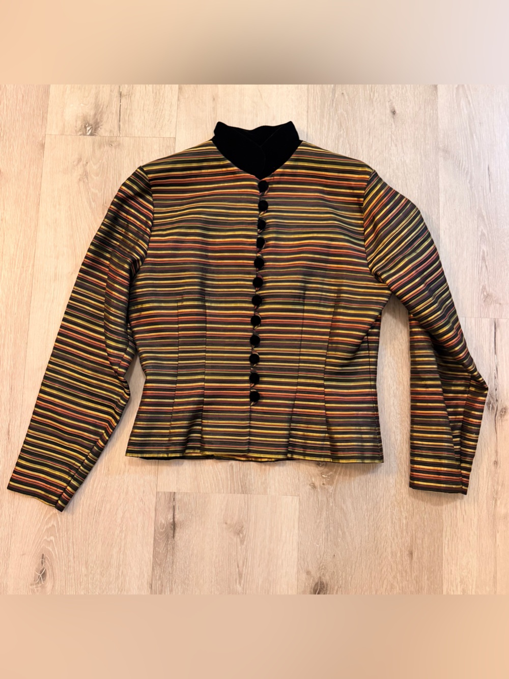 Vintage JS Boutique Cropped Matchstick Stripe Velvet Collar Jacket - Size 6